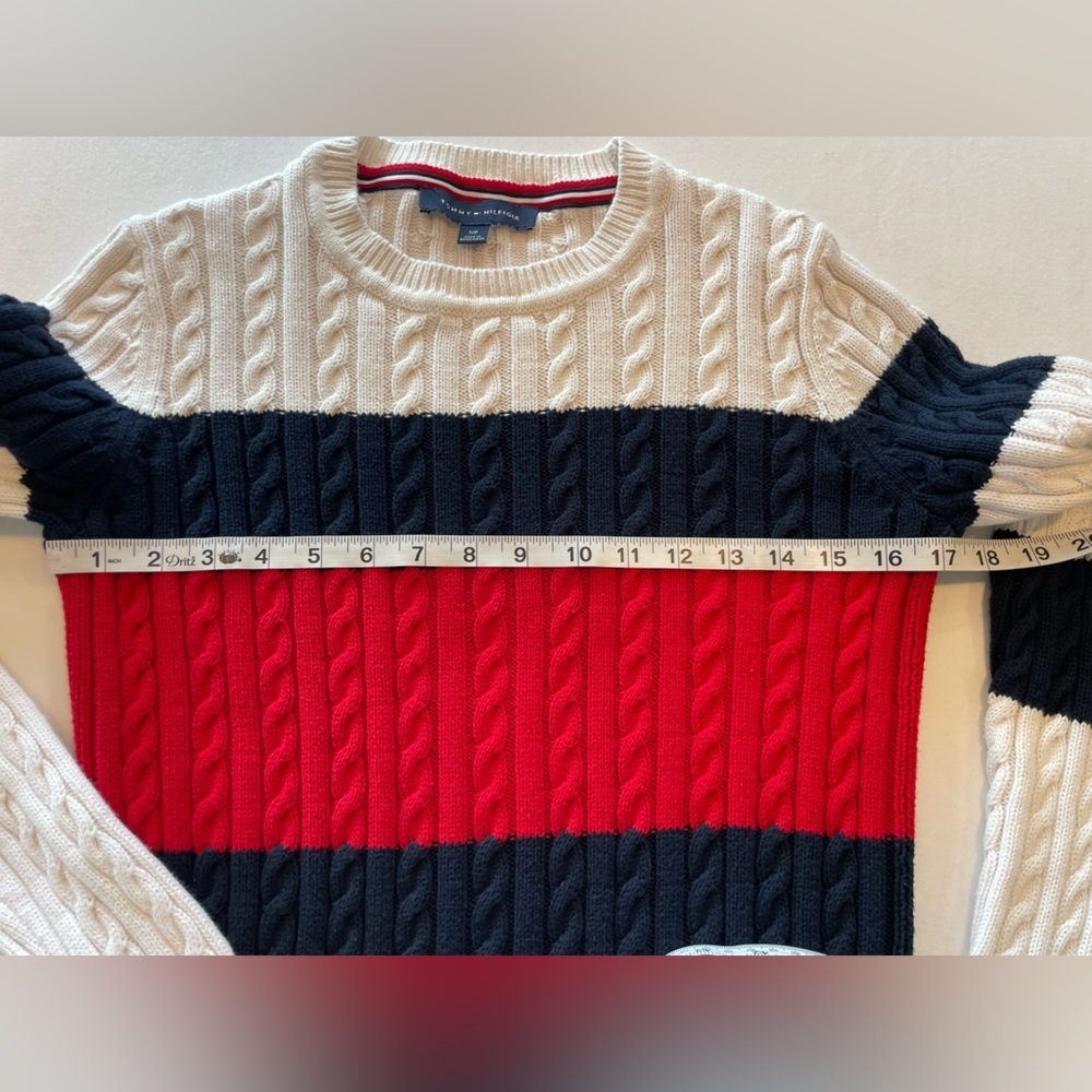 Pristine vintage Y2K, Tommy Hilfiger 100% cotton cable knit flag sweater size S - Picture 6 of 7
